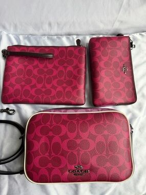 Coach JES Magenta and Purple Signature Crossbody Trio